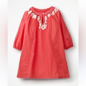 Boden mini girls Red/coral Embellished  embroidered Pom Pom 3/4 Sleeve dress 8/9